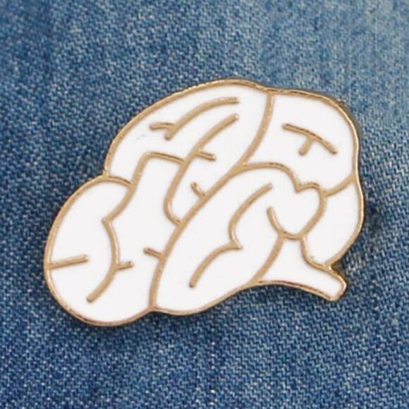 White Brain Pin Brooch Halloween - Picture 1 of 2